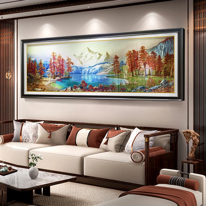 聚宝盆刺绣挂画客厅沙发背景墙苏绣装饰画山水枫林风景壁画办公室