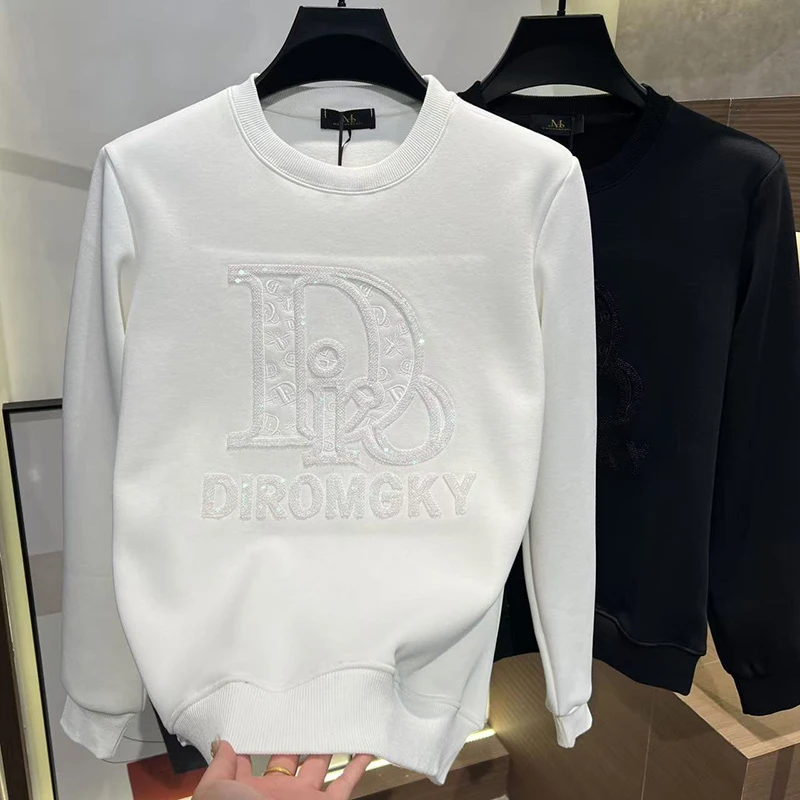 2025秋冬男士新款时尚百搭刺绣圆领卫衣休闲简约刺绣潮服男装