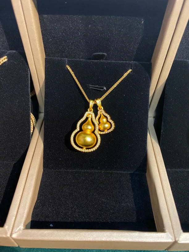 铜吊坠 直播爆款高保色镶钻双葫芦吊坠转运葫芦项链铜镀金diy配件