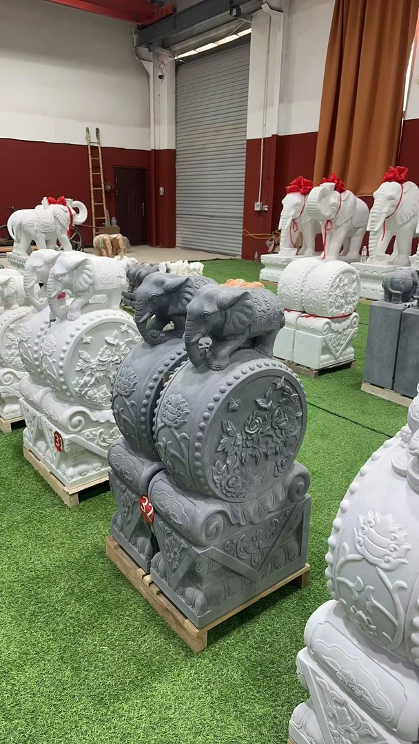 石雕门墩抱鼓石一对汉白玉大象石鼓青石门当别墅门口家用