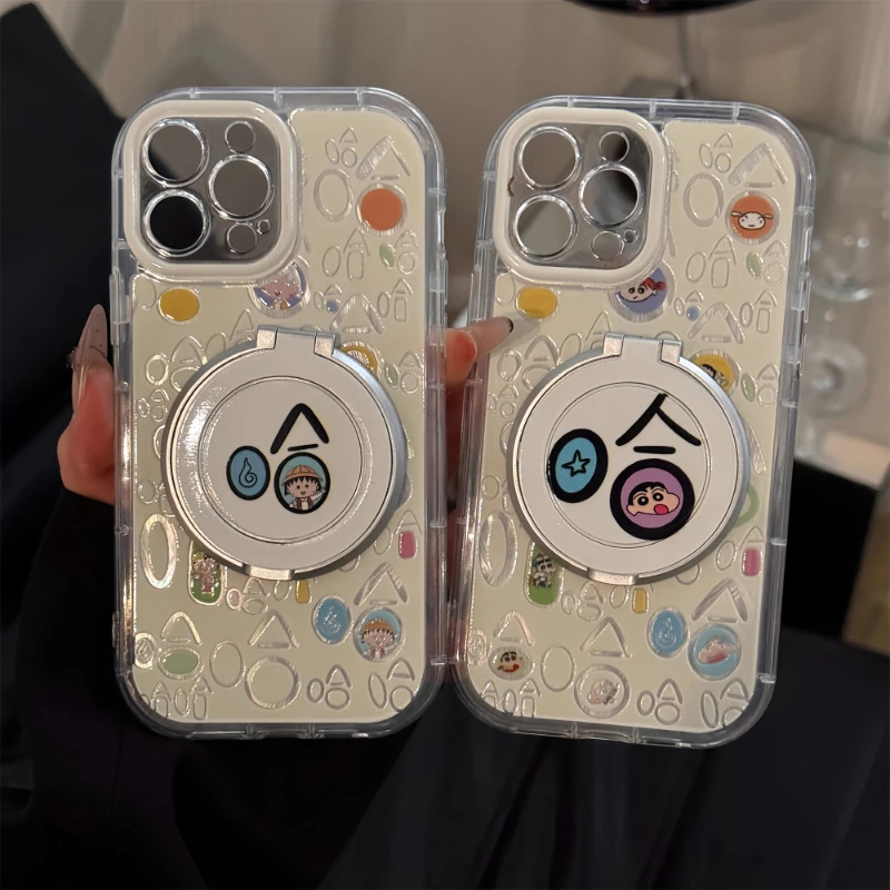 哈哈小新旋转支架适用苹果16手机壳新款华为情侣vivo可爱小米OPPO