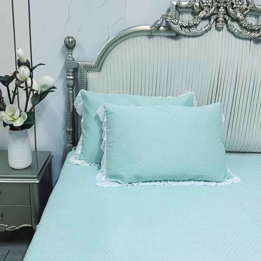 凉感丝花边款枕套一对（绿）【大凤专属】