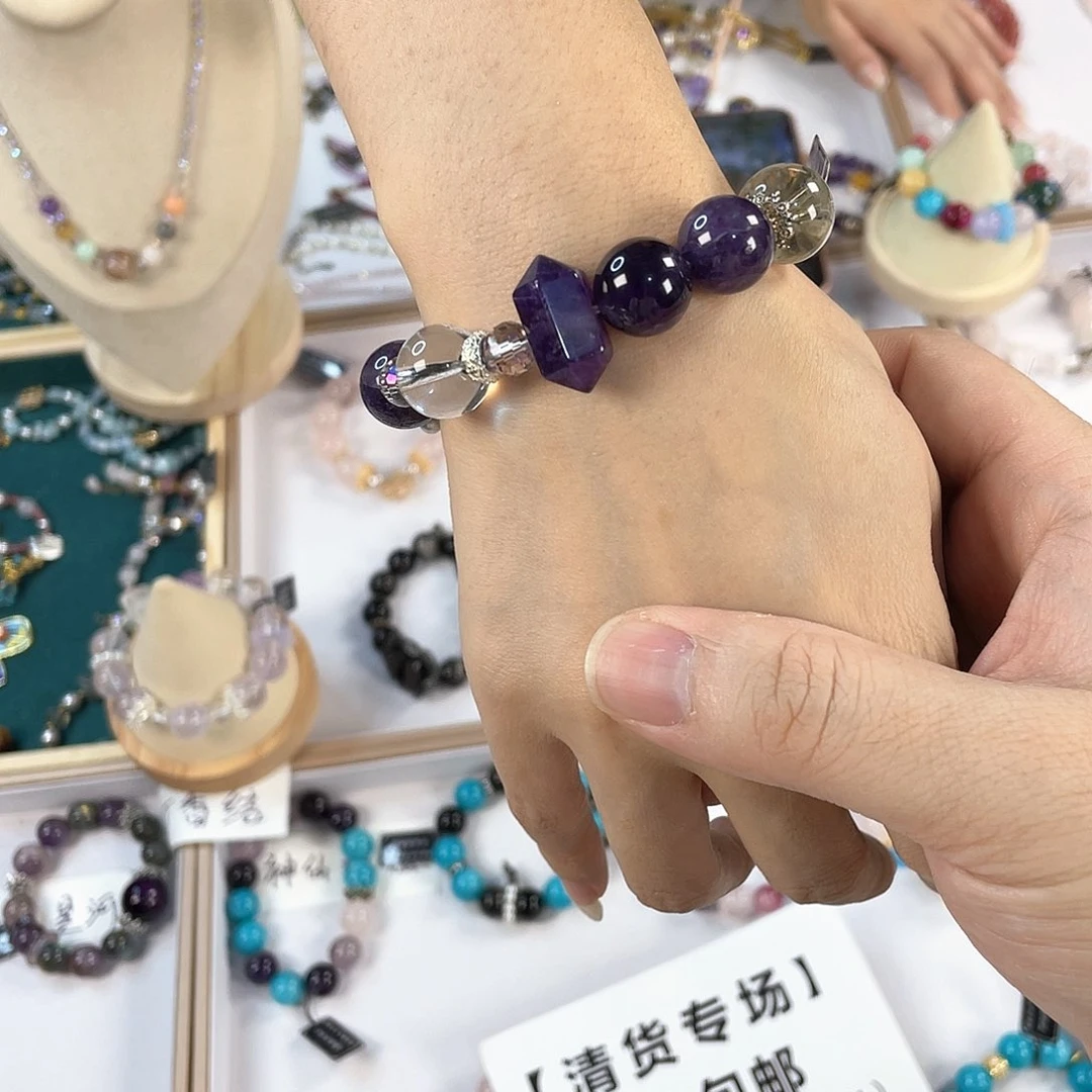 水晶手链银S925镀金镶嵌
