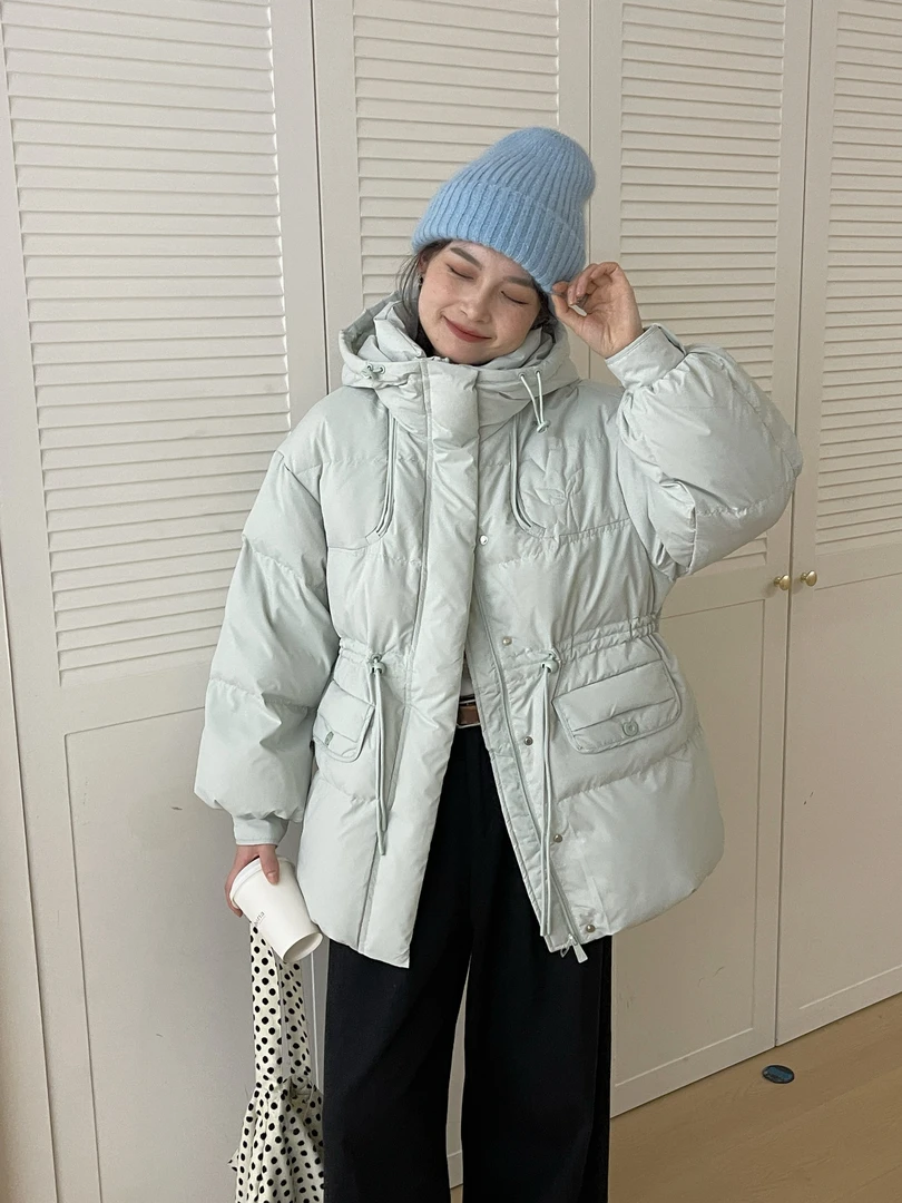 小米女装#8303新款中长款连帽羽绒服时尚加厚冬季外套