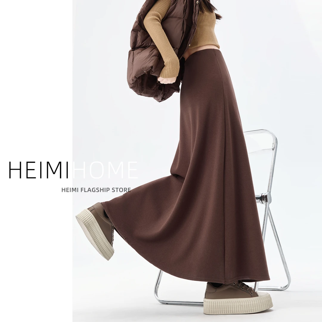 慵懒感咖色半身裙女2025秋冬新款高腰a字包臀裙中长款加绒针织裙