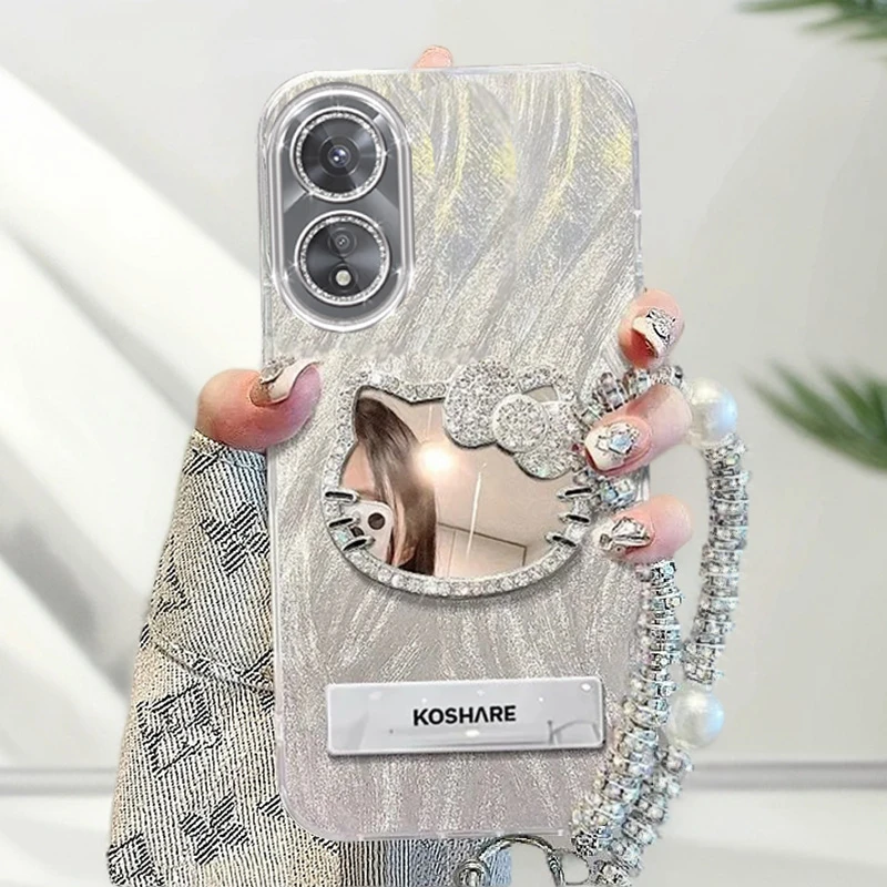 自带镜头膜OPPOA58手机壳镶钻kt猫镜子PHJ110全包A58x保护套羽纱