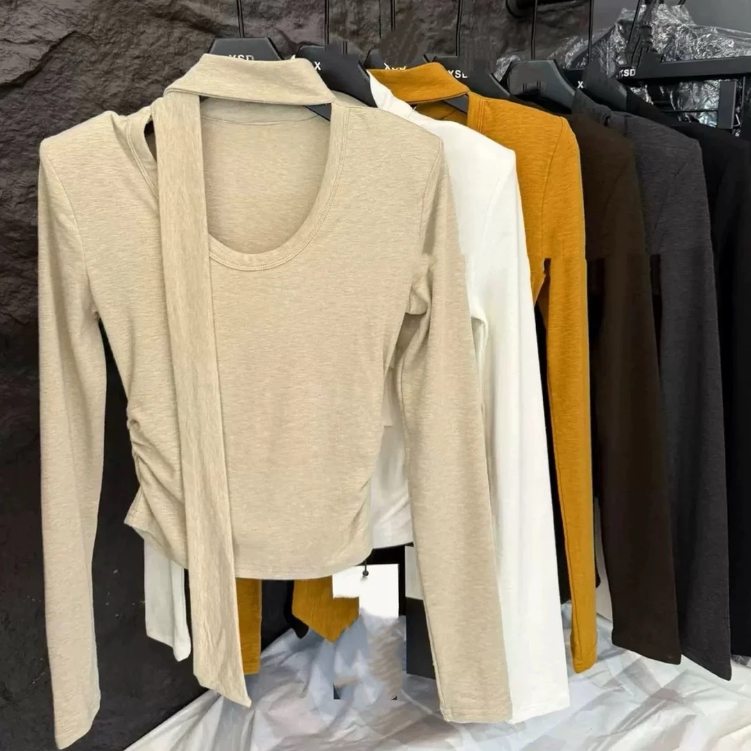 洁哥 新品韩版设计飘带加绒显瘦上衣了