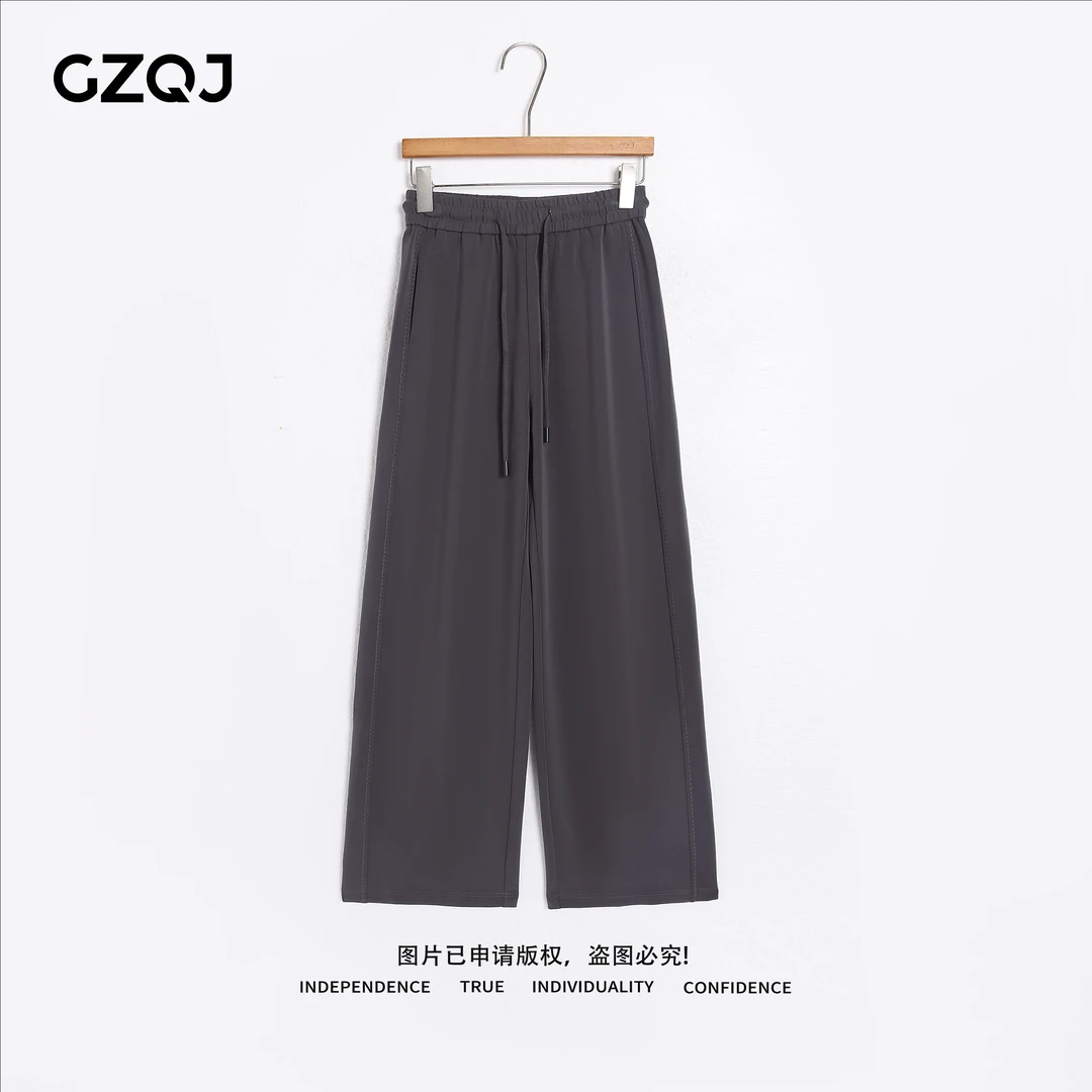 老琴私服  简约休闲直筒抽绳纯色高腰显瘦长裤女  97064