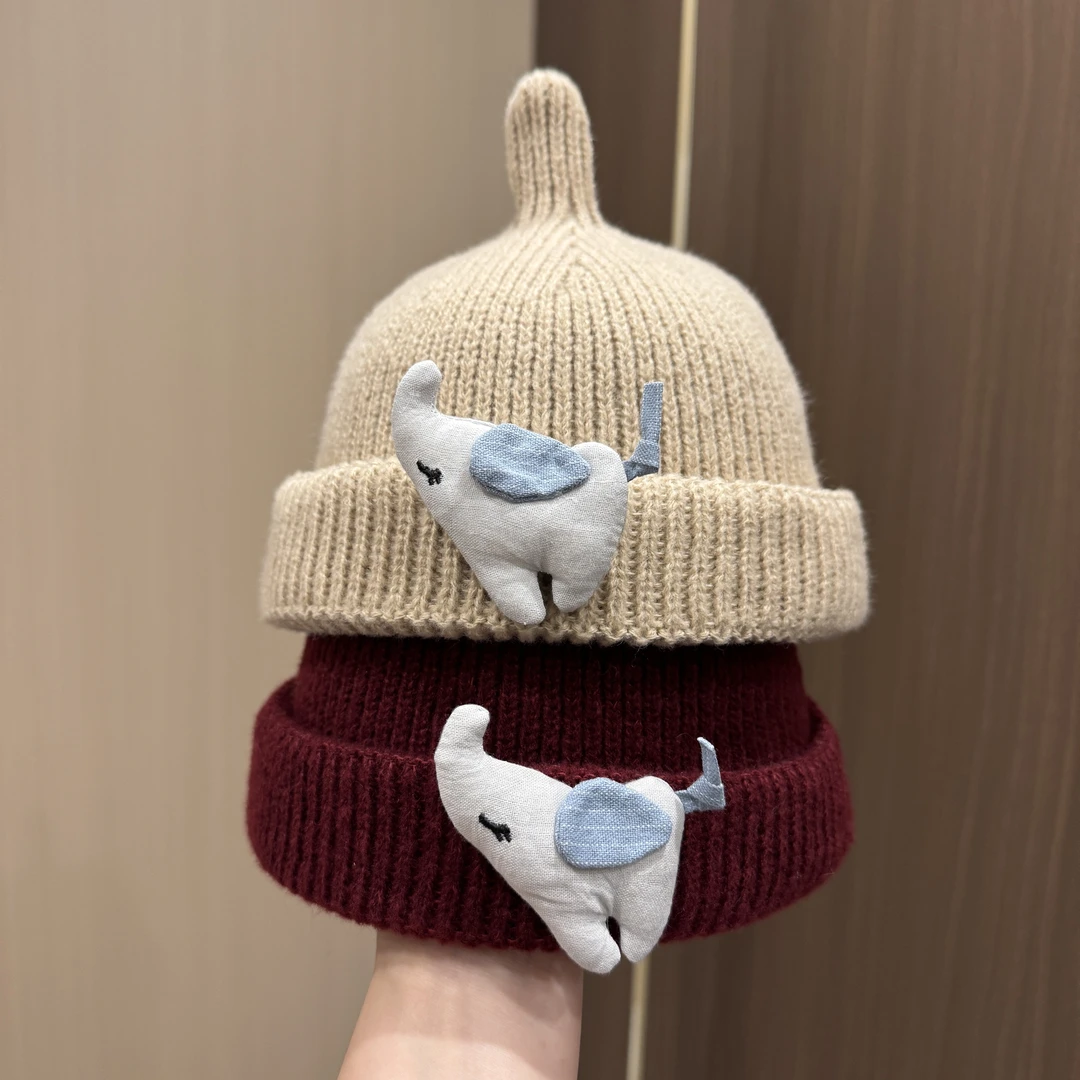 【小象仔】婴儿帽子可爱小象卡通奶嘴帽宝宝超萌可爱韩版针织瓜皮帽
