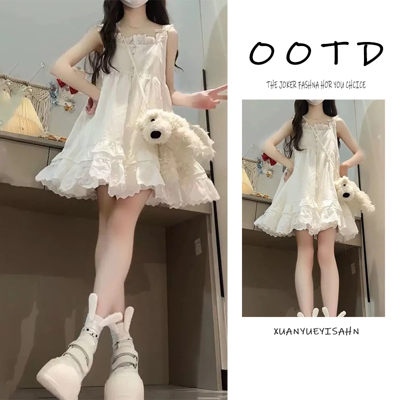 夏季新款拼接小个子显瘦超仙短裙韩系学院风甜美吊带公主连衣裙女