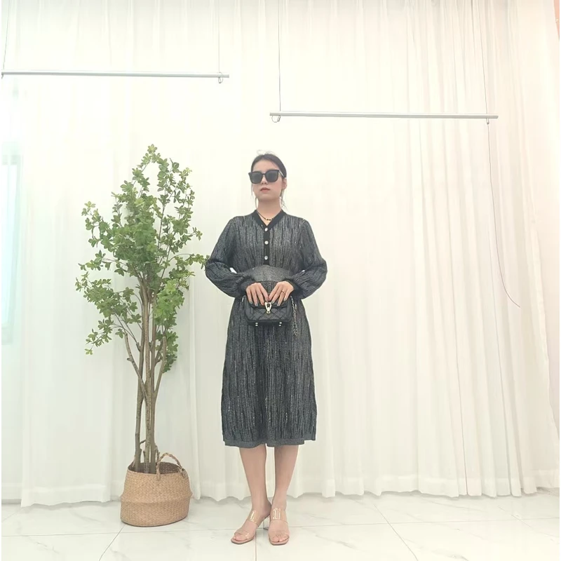 1001套头圆领立领中腰高腰印花连衣裙中长款气质加厚