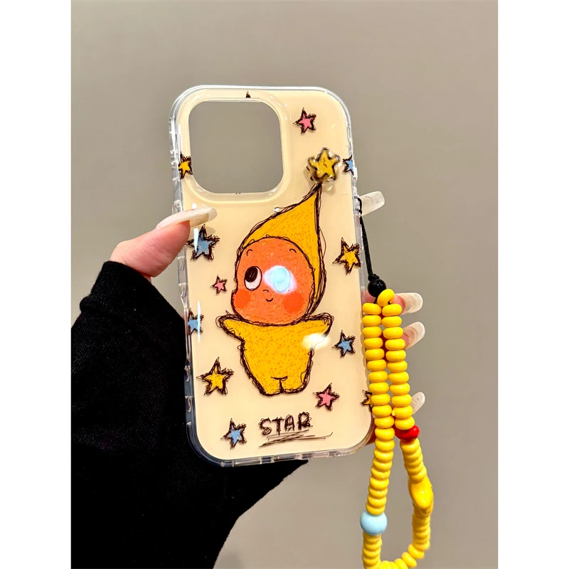 适用苹果iphone16promax涂鸦星星15pro挂链14防摔13ins可爱手机壳