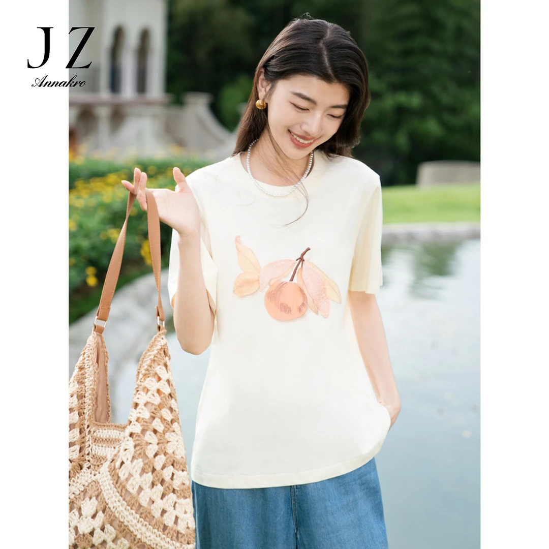 【婷婷专属】玖姿安娜蔻JTEX83226甜蜜盛夏樱桃刺绣宽松短袖T恤20