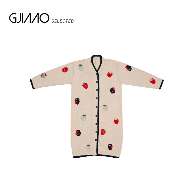 25293 草莓黑扣家居服睡裙