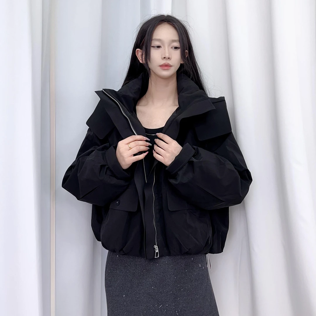 倾涩QINGSE/休闲外套/72449220/短款/百搭/黑色/连帽/宽松/潮流