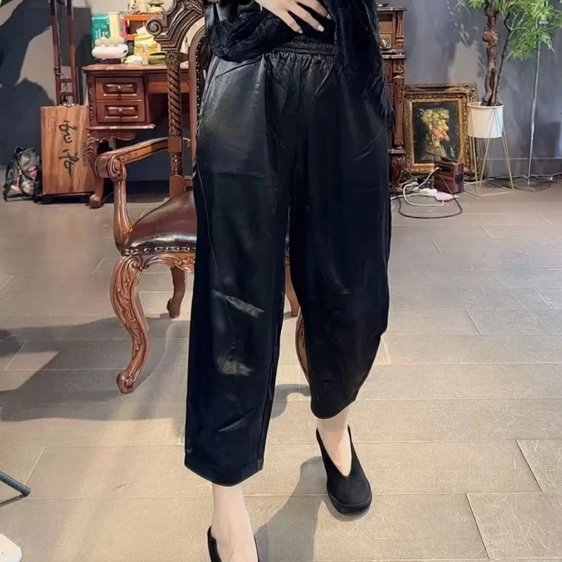 三姐家夏季宽松抓皱八分裤