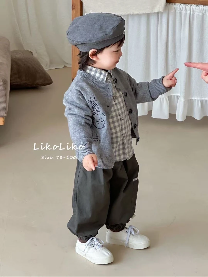 3526-liko毛衣衬衫三件套