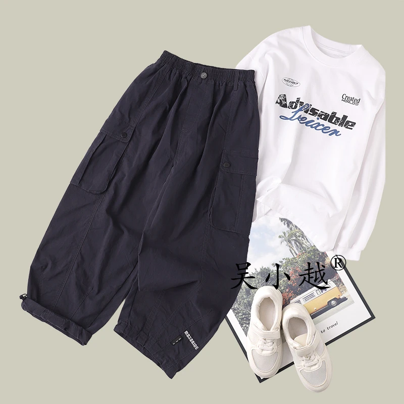 吴小越W1593男童散兵裤子工装儿童口袋长裤男孩休闲运动裤