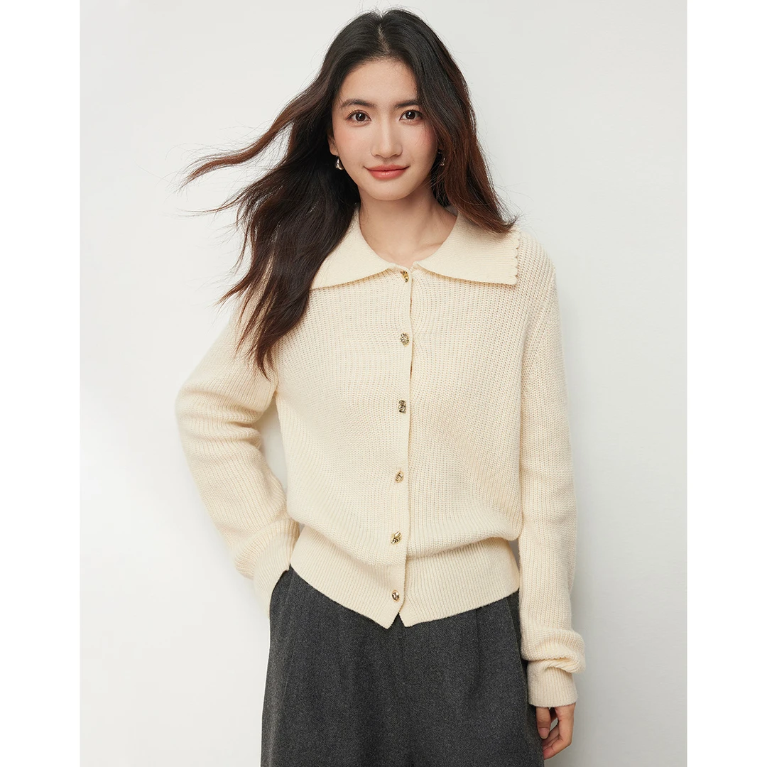 【备用链接】朗文斯汀翻领设计感显瘦针织开衫DTYZ4511A07486