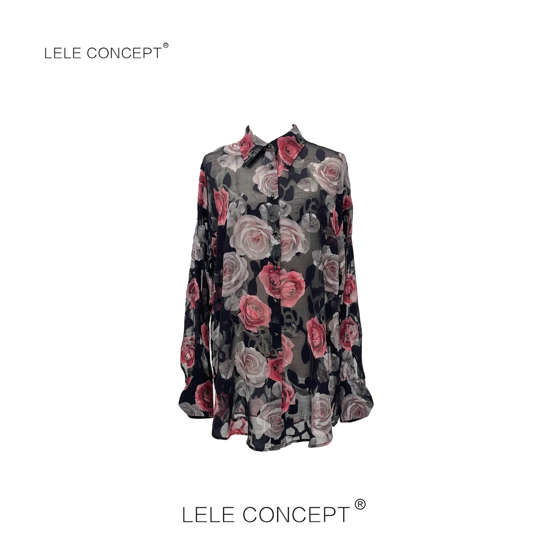 LELE CONCEPT丨气质轻奢半透玫瑰花衬衫S0748