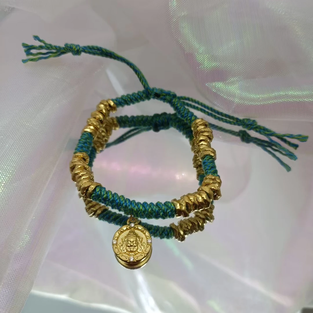 【MJ福利】足金999卡6mm黄财神盘缠手绳经典百搭黄金女士盘缠手串