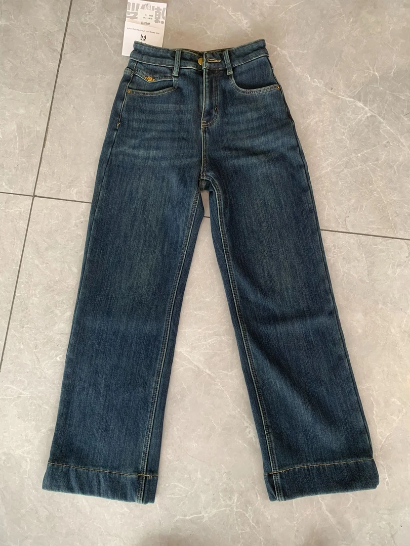 【 雨•美 推荐 】F12蓝色加绒休闲宽边直筒裤