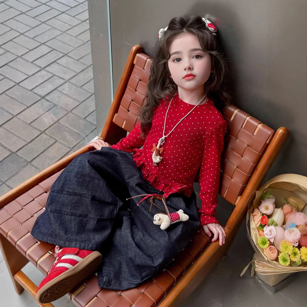 新款秋季女童韩版可爱长袖T恤打底衫长裤套装中小上衣幼儿园洋气