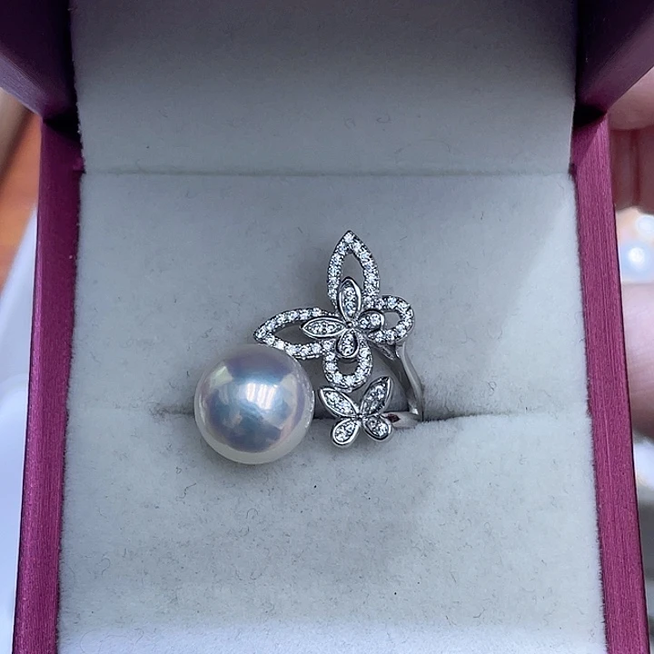 淡水珍珠戒指银S925镶嵌大*