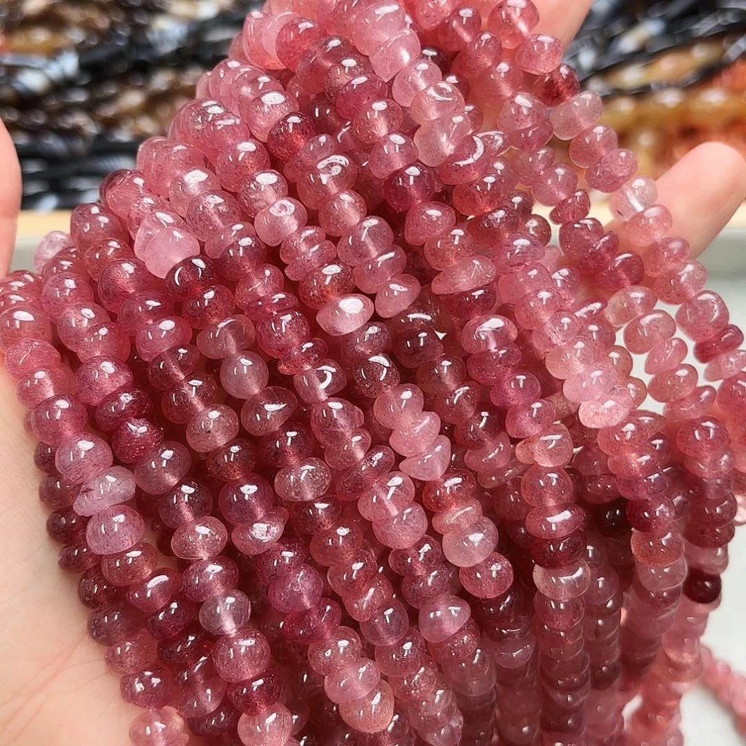 玛瑙/玉髓未镶嵌珠宝半成品卡十草莓晶中孔碟片一条
