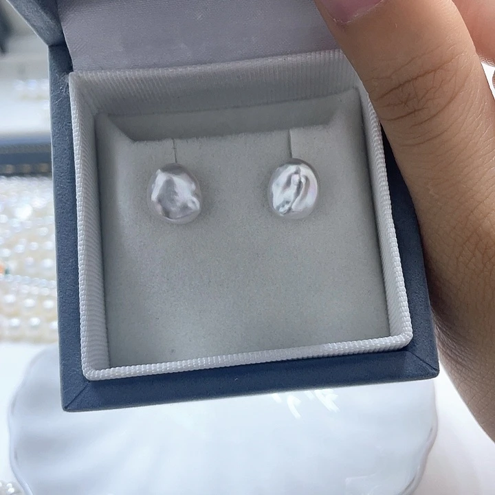 银S925镶嵌淡水珍珠耳饰