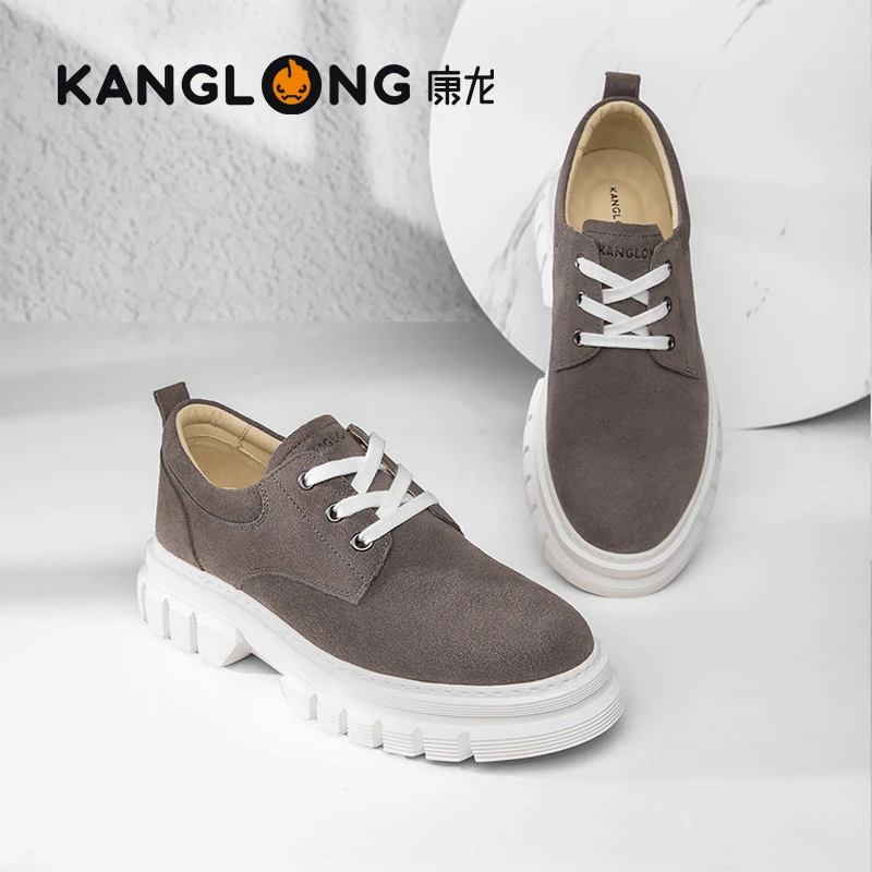 康龙男鞋秋季牛反绒休闲皮鞋百搭休闲低帮商务正装皮鞋厚底增高鞋