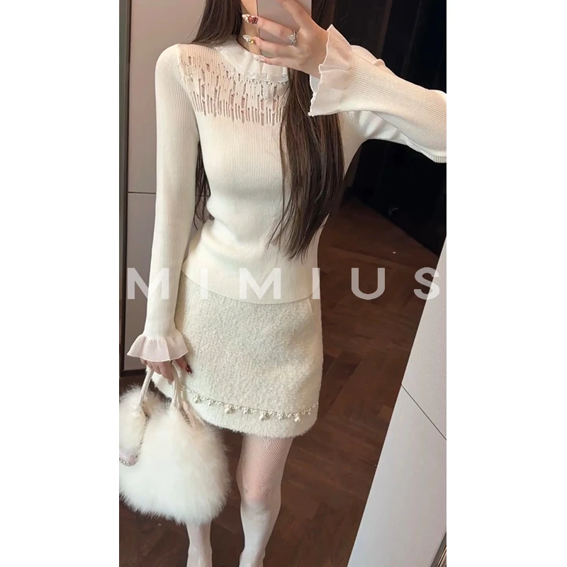 【mimius】U 羊毛设计感花边领口镂空针织上衣 汉服  WG12122