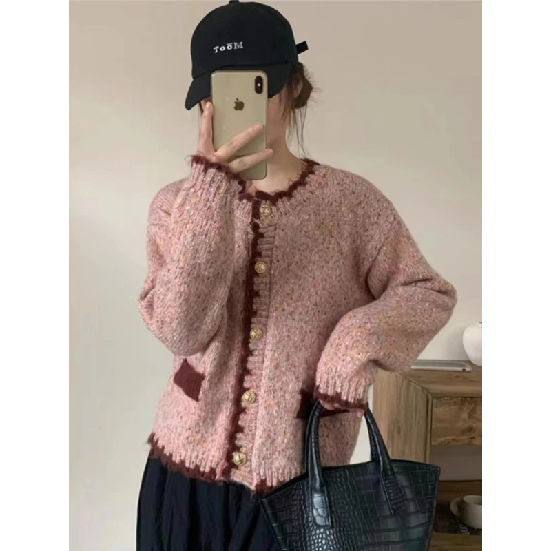 韩系小香风复古圆领毛衣针织开衫2025新款秋软糯外套女长袖上衣潮