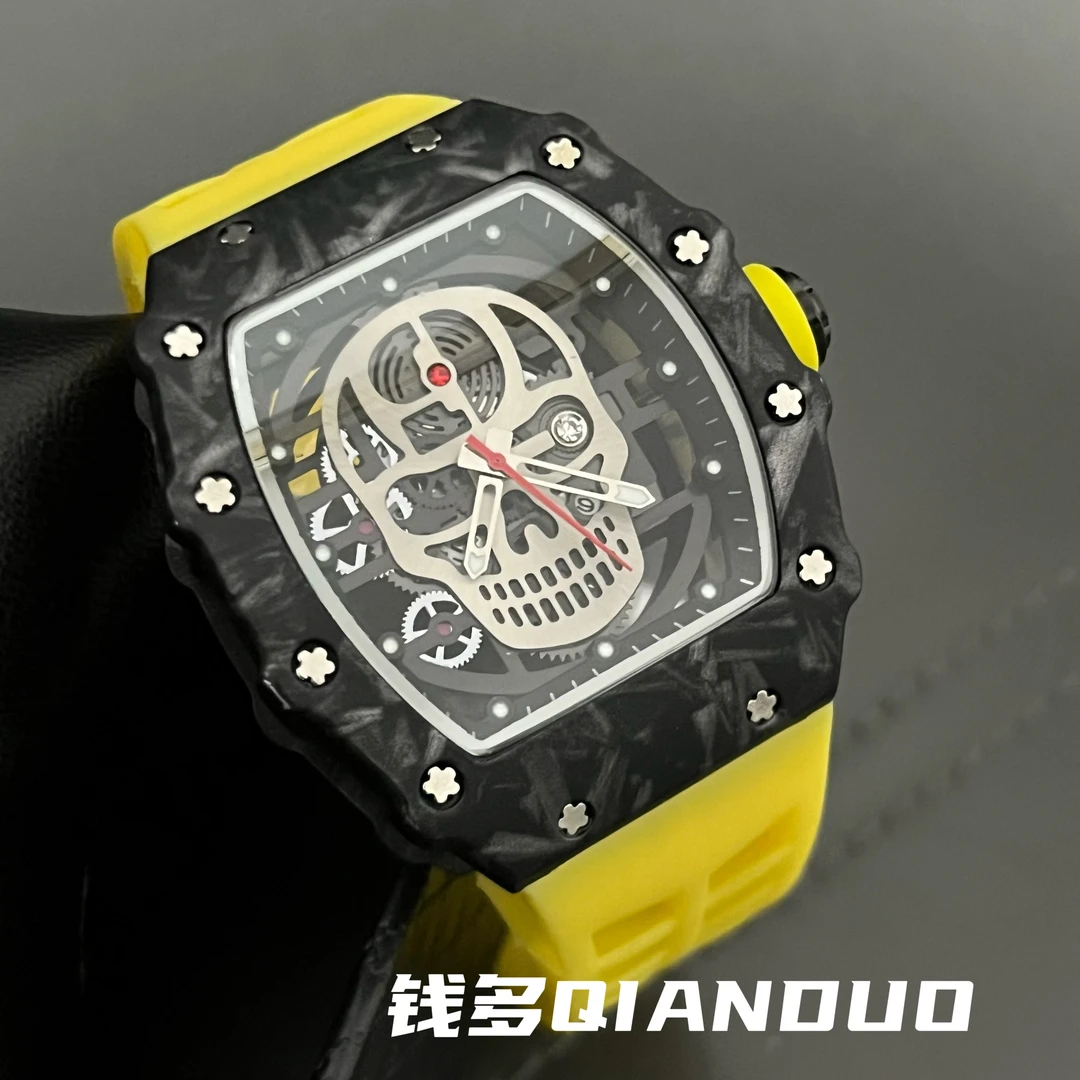 NEPIC帅气之选理查德款镂空石英男手表酒桶骷髅头夜光氚气橡胶