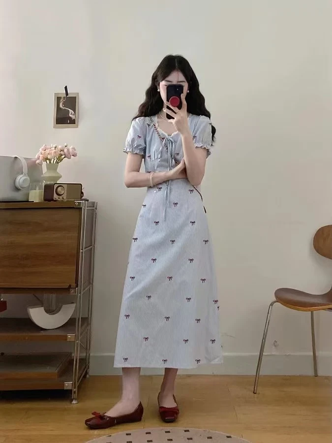 长裙裙子夏季大码连衣裙田园风印花法式纯欲辣妹风显瘦7132