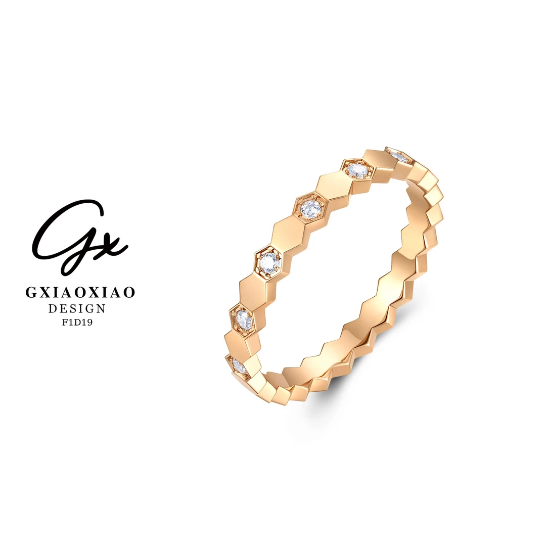 925银 镀K金【定制锆石版】气质感百搭蜂巢戒指 ND7 ND17