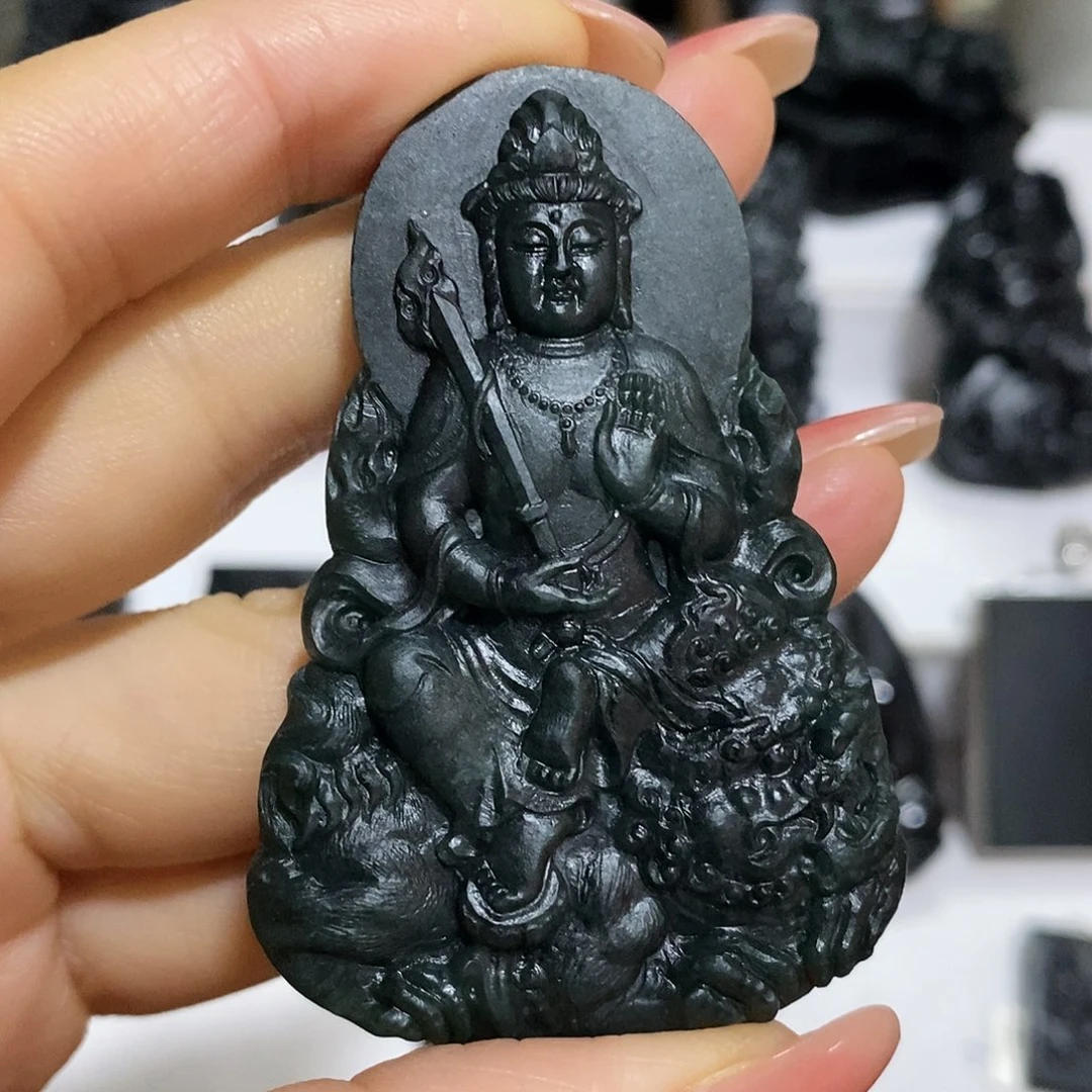 定制翡翠未镶嵌文殊菩萨吊坠天然A货墨翠