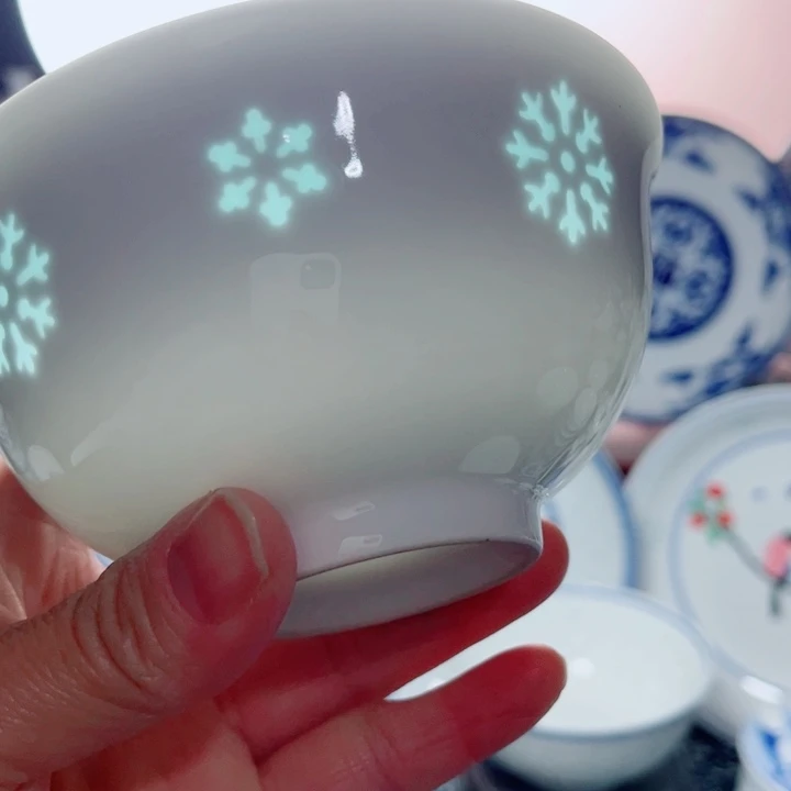 青花玲珑5寸饭碗雪花雕刻