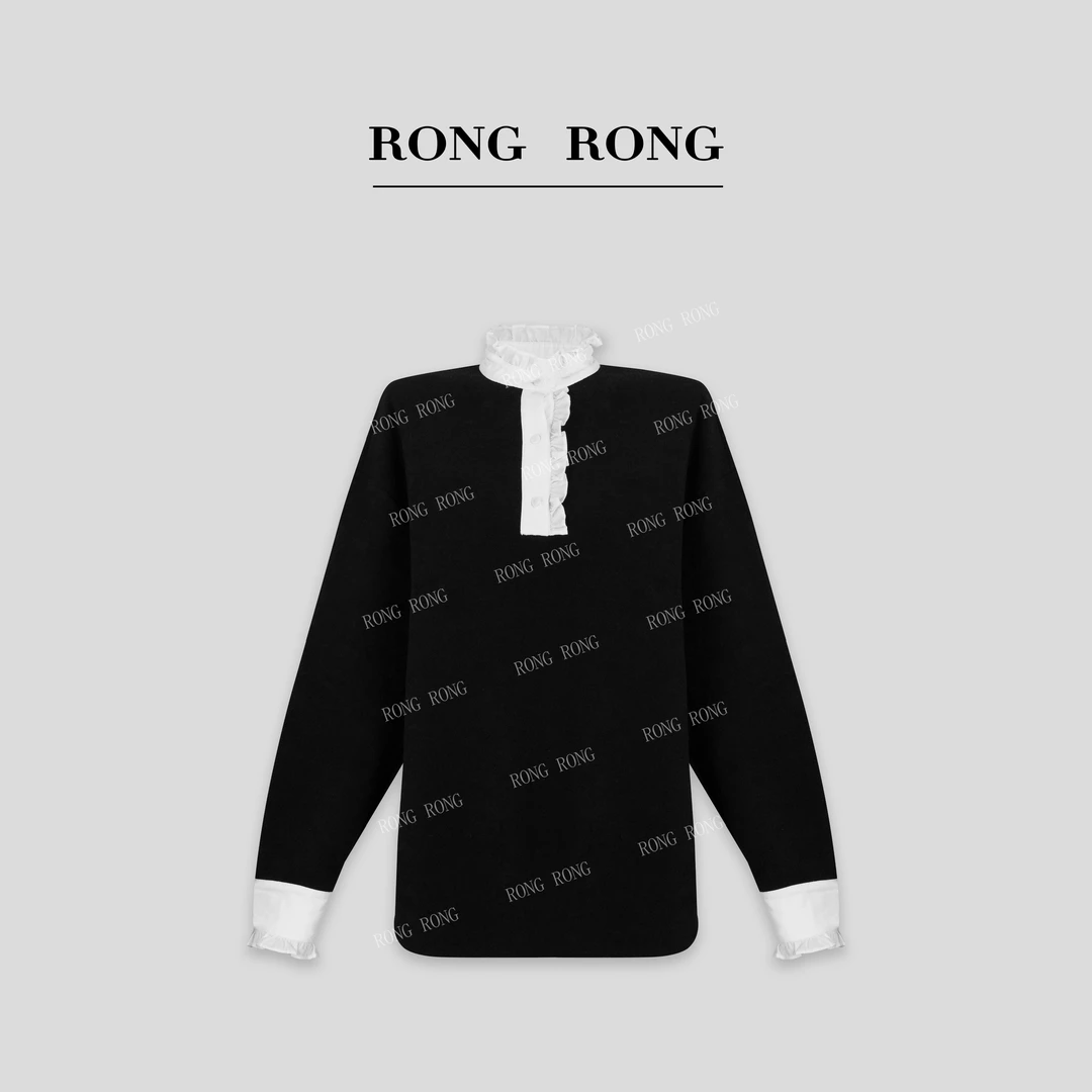 溶溶T【宫廷旧梦】RONGRONG绵羊毛桑蚕丝拼接荷叶边上衣C-A208162-1