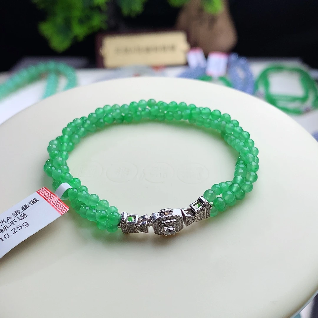 未镶嵌手链翡翠卡3mm冰鲜甜阳绿小米珠
