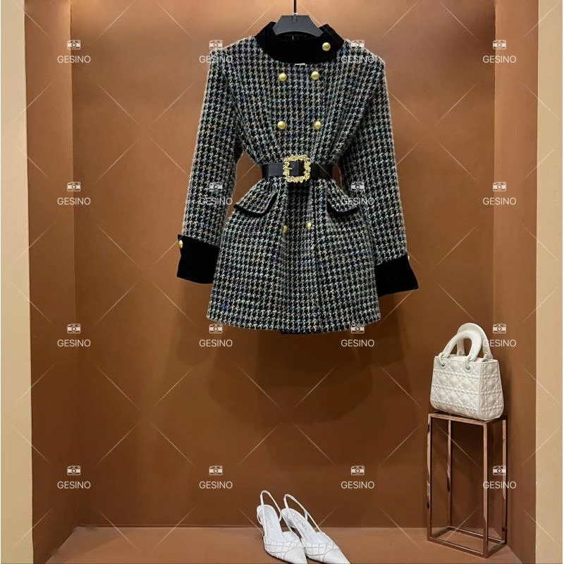 【露】秋冬气质小香风时尚设计师中长款外套 QD-2025257