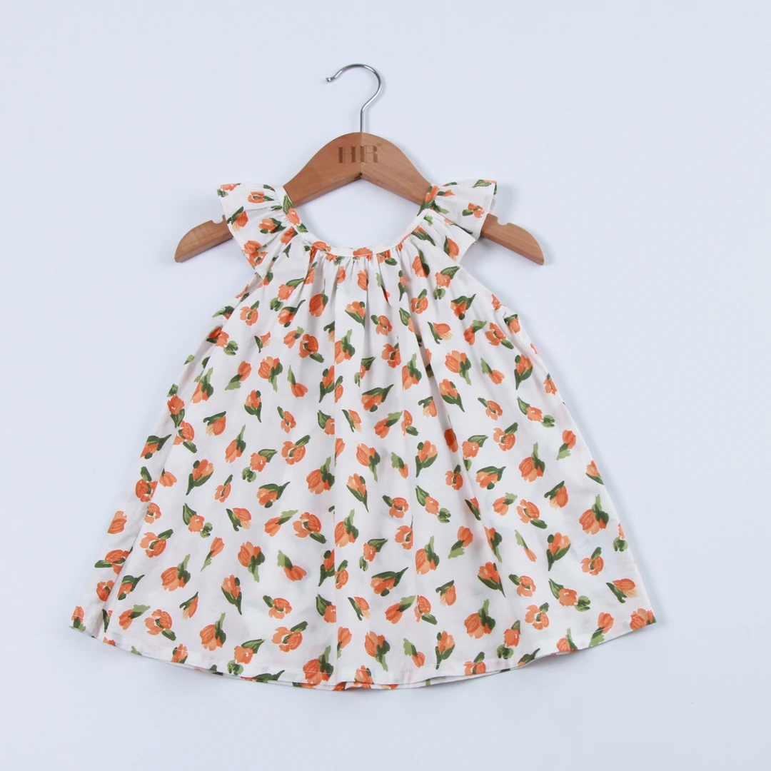 儿童夏款木棉花开儿童纯棉无袖上衣女童夏季薄款飞袖外穿背心