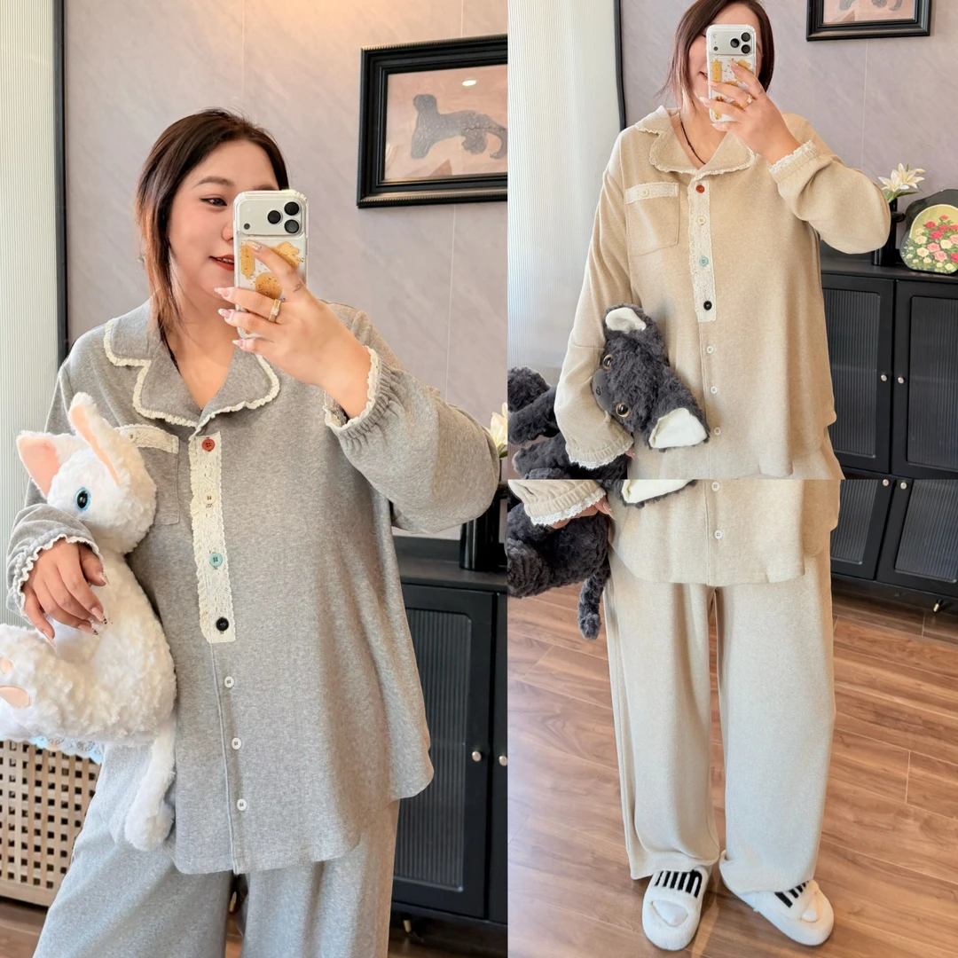 花契“葡萄冻酪”大码女装冬季宽松200斤胖mm慵懒风睡衣套装15962-H