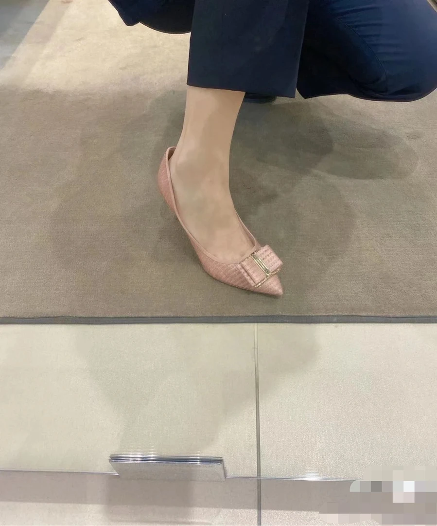 全新未使用 FERRAGAMO/菲拉格慕 女士粉色网纱蝴蝶结高跟鞋113968