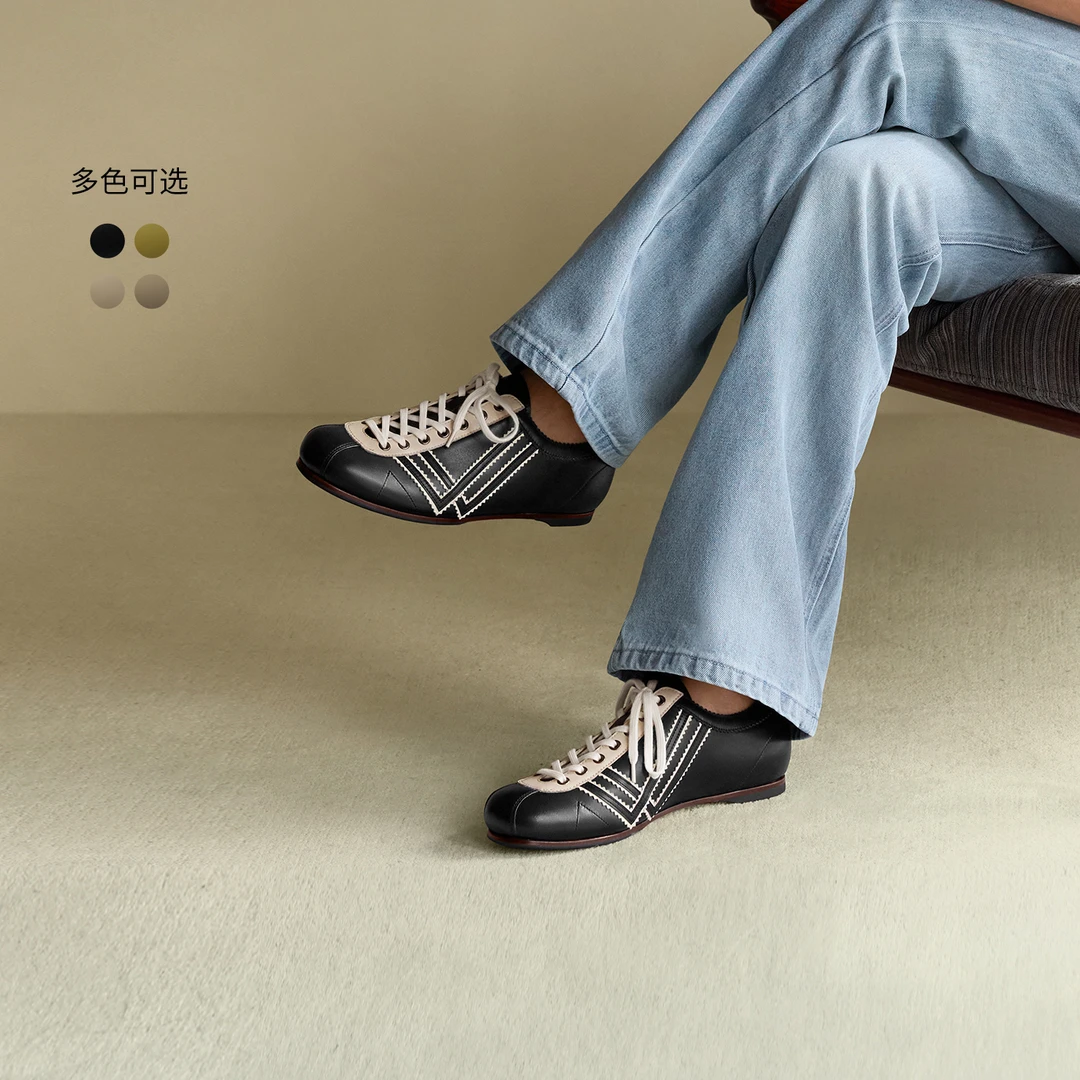 ThomWills新款保龄球鞋复古休闲板鞋运动风拼接设计真皮男夏季