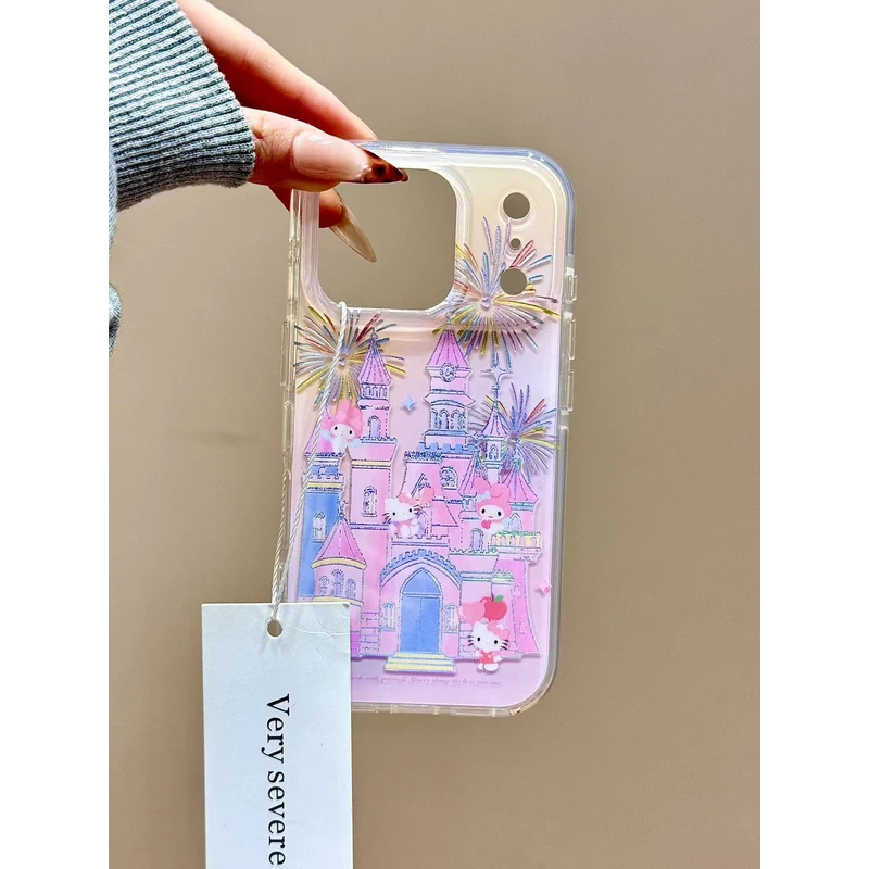 卡通鎏金烟花城堡猫咪美乐蒂适用苹果17promax手机壳15iphone16