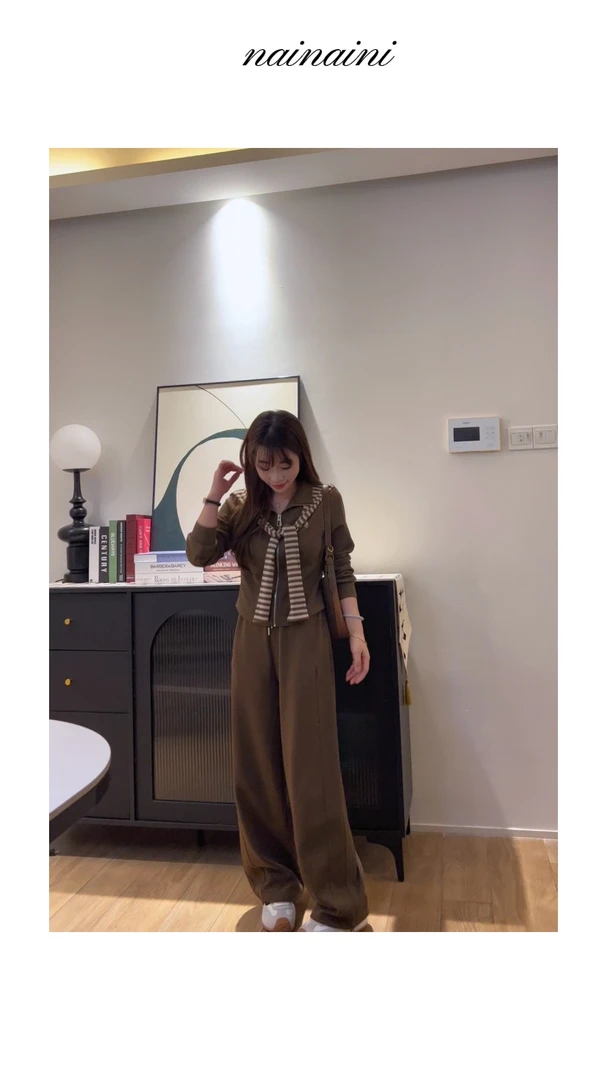 奈奈妮【扉页唱片】时尚套装带三件套女2025秋季新款复古休闲风3626