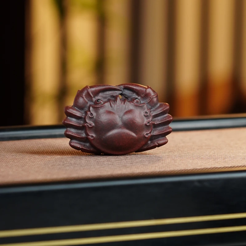 宜兴原矿紫砂茶宠全手工螃蟹雕塑摆件茶具茶周边八方来财