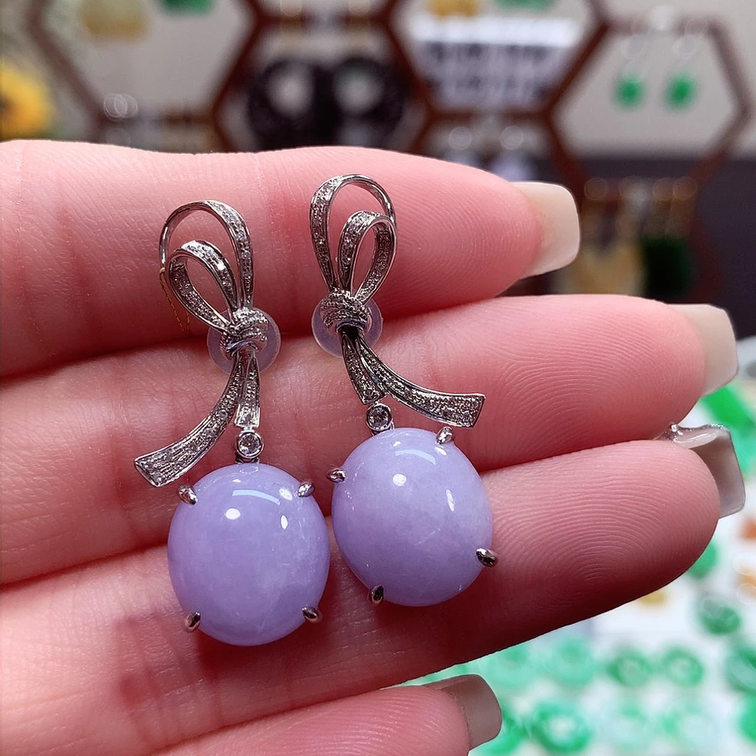 翡翠耳饰18K金镶嵌天然翡翠