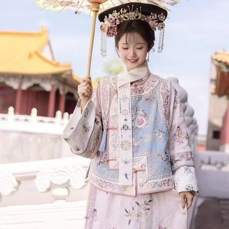 汉服清代刺绣古装清朝公主服装马甲格格旗袍服装民族特色